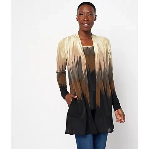 Attitudes by Renee Jersey Mesh Trim Tank & Cardigan Set Sand Medium  A397049 - Picture 1 of 1